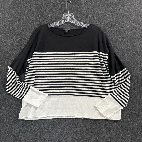 Eileen Fisher Sweater Women's Small Black White Stripe Linen Cotton Boxy Top - Picture 1 of 7